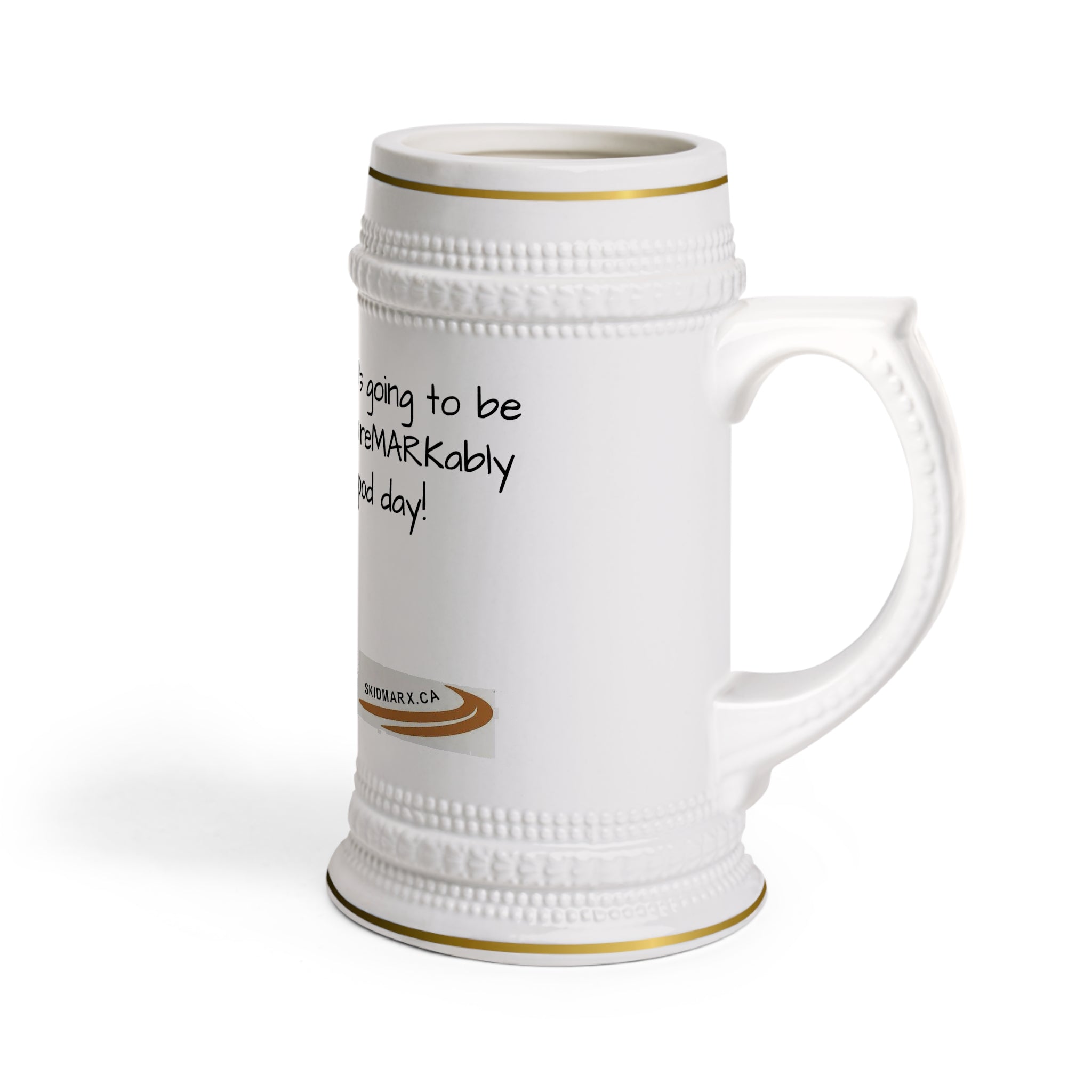 Ceramic Beer Stein Mug – Handwritten Quote Design ("Have You Left Your Mark Anywhere Today?")