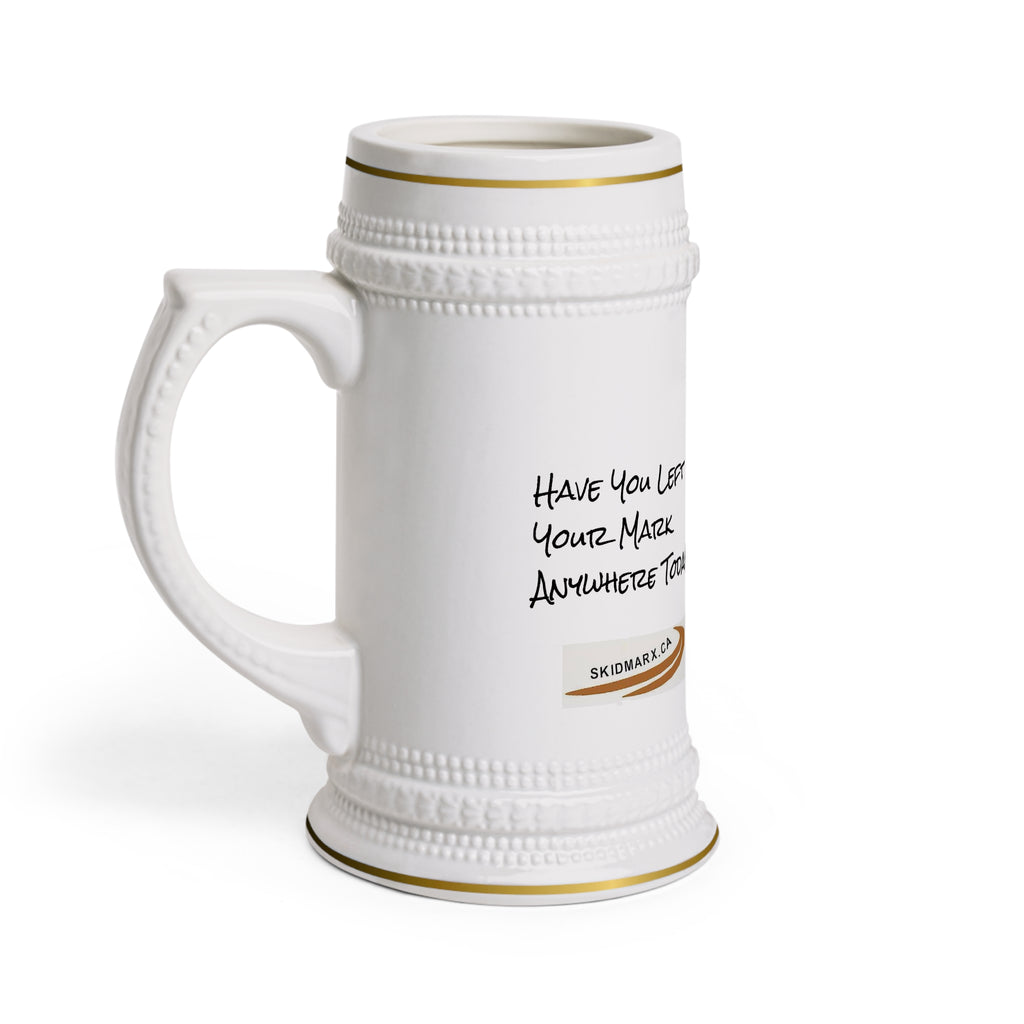Ceramic Beer Stein Mug – Handwritten Quote Design ("Have You Left Your Mark Anywhere Today?")